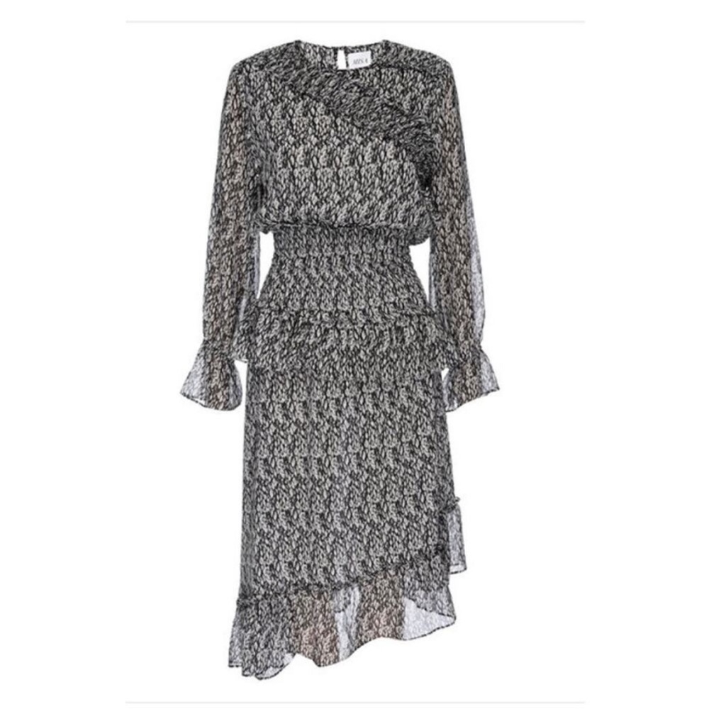 Misa Los Angeles Sophia Asymmetrical Ruffle Smocked Midi Dress small $356